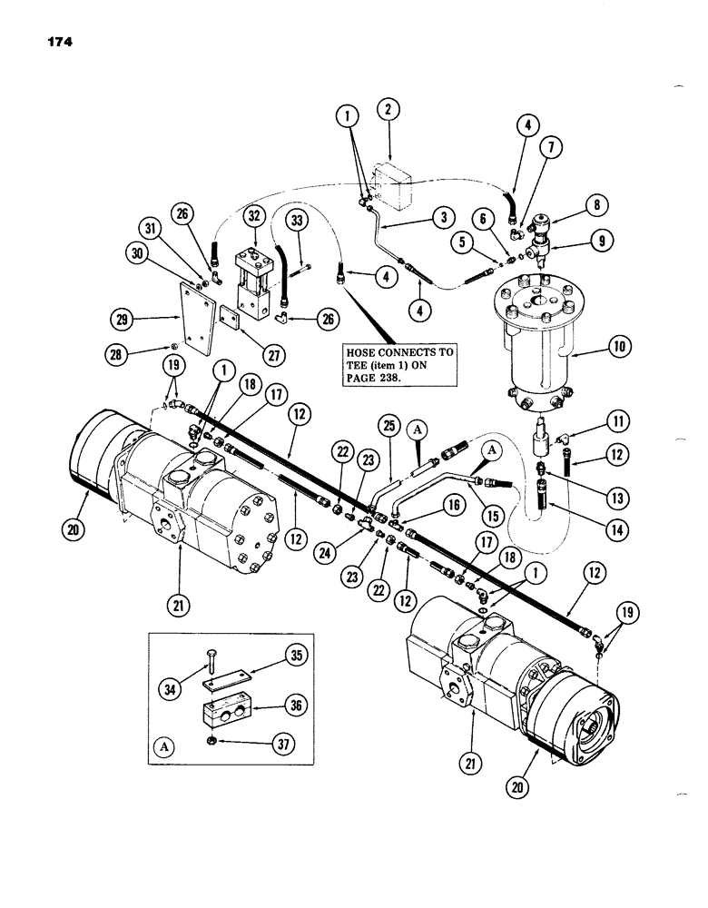 Схема запчастей Case 980B - (174) - HI-LOW RANGE AND DRIVE BRAKE TUBING, (USED ON UNITS PRIOR TO PIN 6204051) (04) - UNDERCARRIAGE