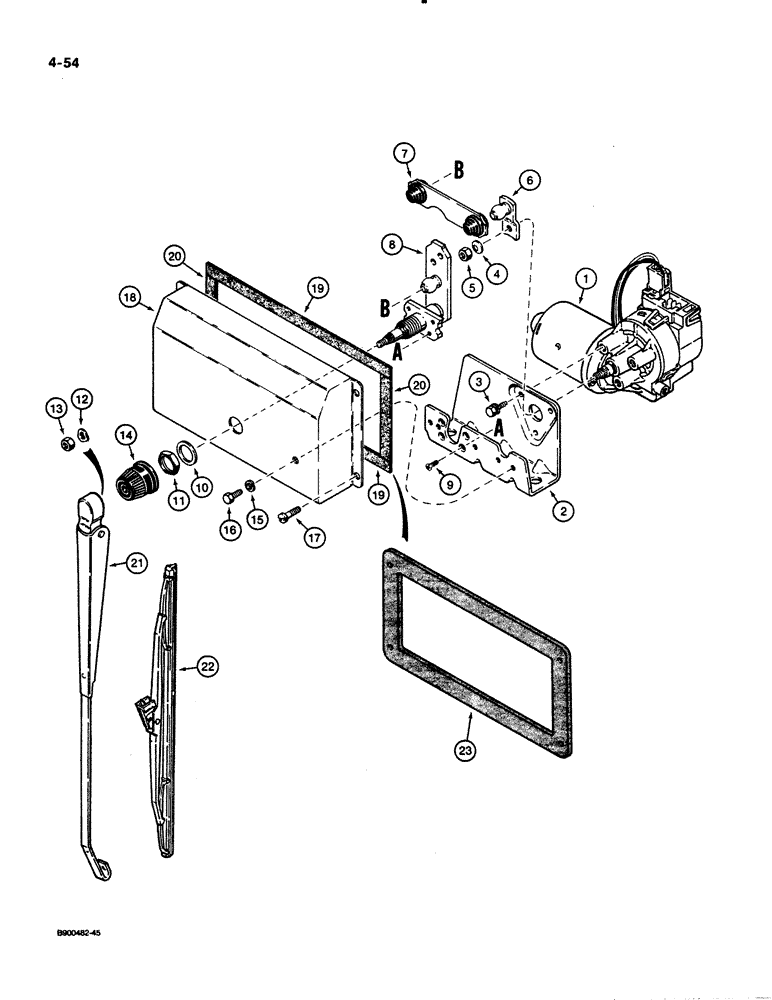 Схема запчастей Case 621 - (4-54) - CAB REAR WIPER (04) - ELECTRICAL SYSTEMS