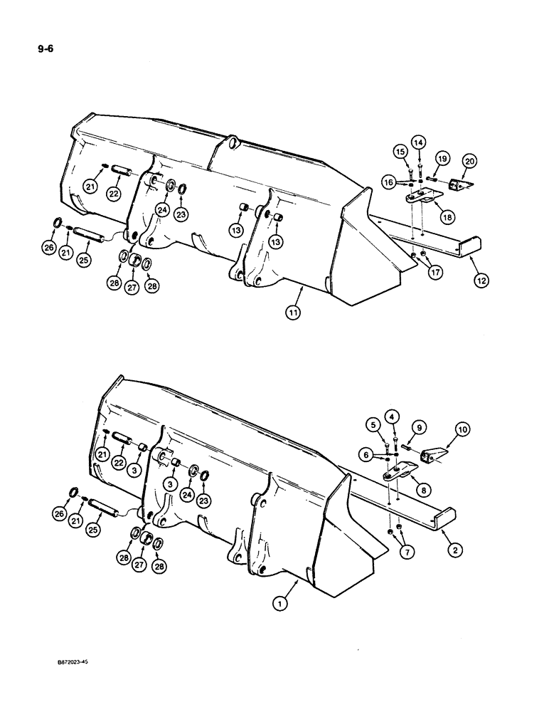 Схема запчастей Case W11B - (9-006) - LOADER BUCKETS, .75 CUBIC YARD (.57 CUBIC METRE) BUCKET, 1 (09) - CHASSIS/ATTACHMENTS