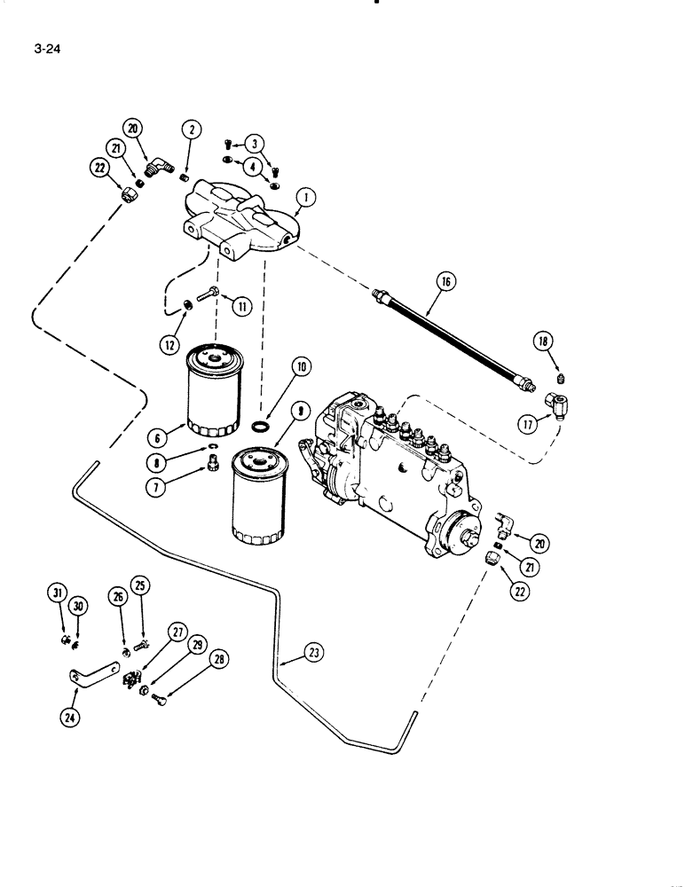 Схема запчастей Case W20C - (3-24) - FUEL FILTER SYSTEM, 504BD AND 504BDT ENGINE (03) - FUEL SYSTEM