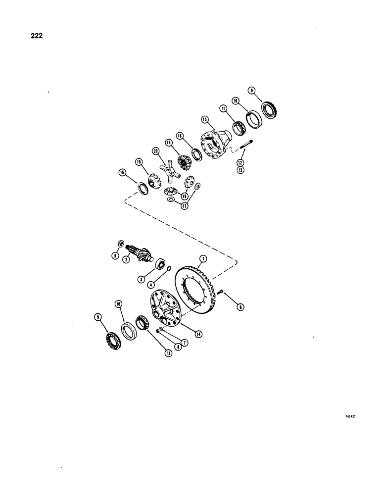 Схема запчастей Case W20 - (222) - W18 AND W20 L58844 FRONT AND REAR AXLE DIFFERENTIAL (06) - POWER TRAIN