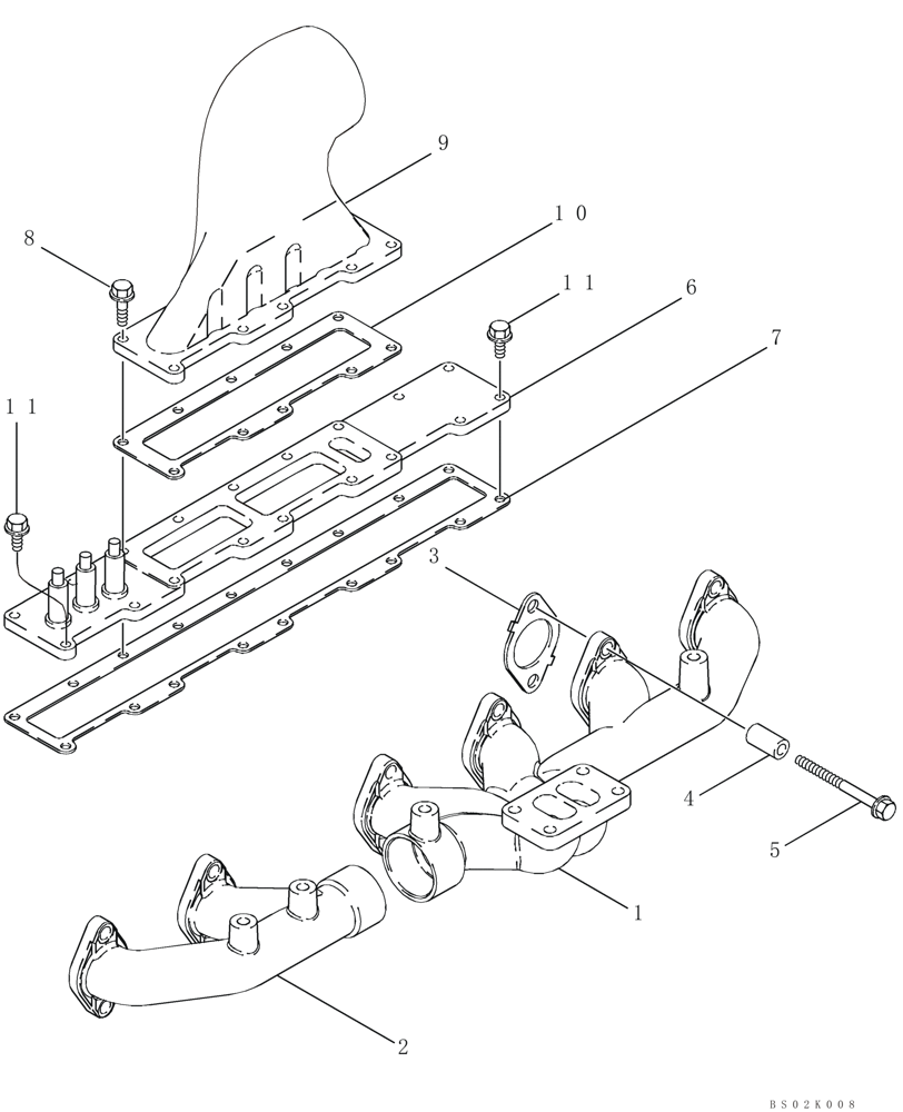 Схема запчастей Case CX330 - (02-08) - MANIFOLDS - EXHAUST AND INTAKE (02) - ENGINE