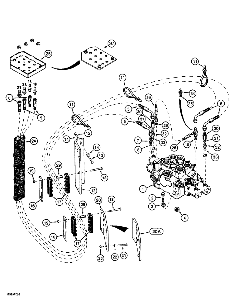 Схема запчастей Case 721B - (8-066) - REMOTE LOADER CONTROL CIRCUIT, HOSE SEPARATOR TO TWO SPOOL VALVE (08) - HYDRAULICS