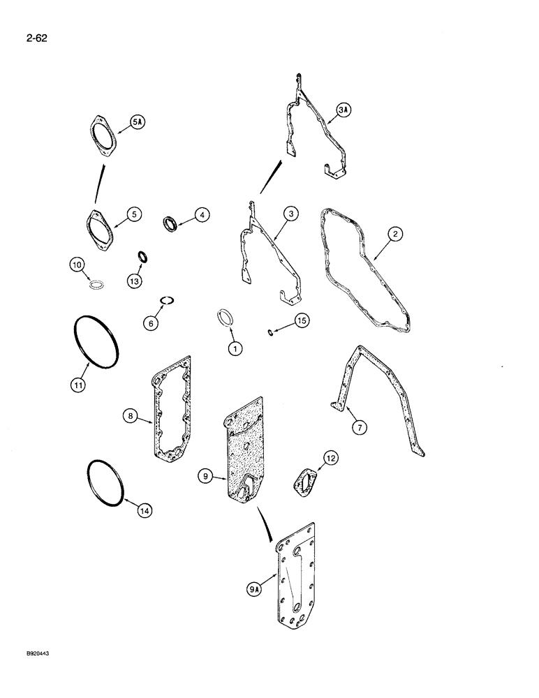 Схема запчастей Case 721 - (2-62) - CYLINDER BLOCK GASKET KITS, 6T-830 ENGINE, PRIOR TO ENG. SN 44500128 (02) - ENGINE