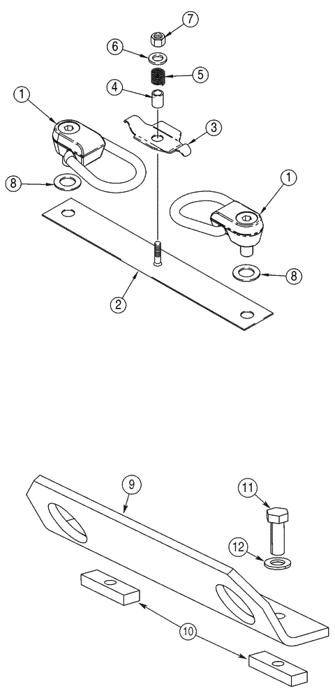 Схема запчастей Case 90XT - (09-39) - CANOPY, ROPS LIFT HOOK, FRONT, IF USED (09) - CHASSIS