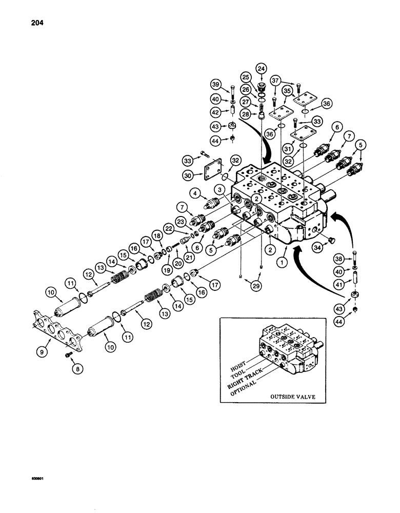 Схема запчастей Case 1280 - (204) - FOUR SPOOL CONTROL VALVE - OUTSIDE (07) - HYDRAULIC SYSTEM