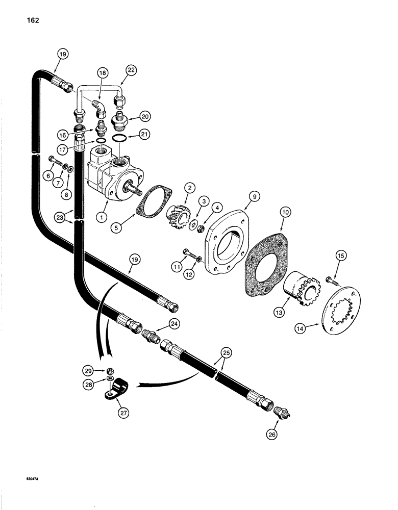 Схема запчастей Case 1280B - (162) - HYDRAULIC CIRCUIT FOR CONTROLS, HYDRAULIC PUMP AND LINES - DETROIT DIESEL ENGINE (08) - HYDRAULICS