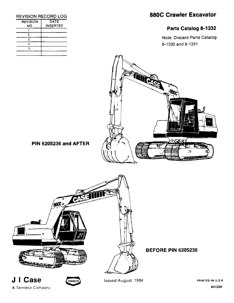 Схема запчастей Case 880C - (001) - 880C CRAWLER EXCAVATOR (00) - GENERAL