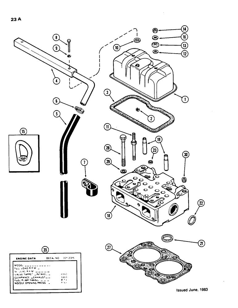 Схема запчастей Case 855C - (023A) - CYLINDER HEAD AND COVER, 336BD AND 336BDT DIESEL ENGINES WITH SQUARE BREATHER TUBE (01) - ENGINE