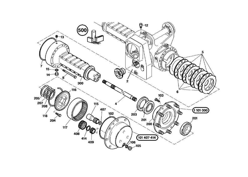 Схема запчастей Case 21D - (02.021[001]) - REAR AXLE MOUNTING PARTS SELF-LOCKING (OPTION) (S/N 564401-UP) No Description