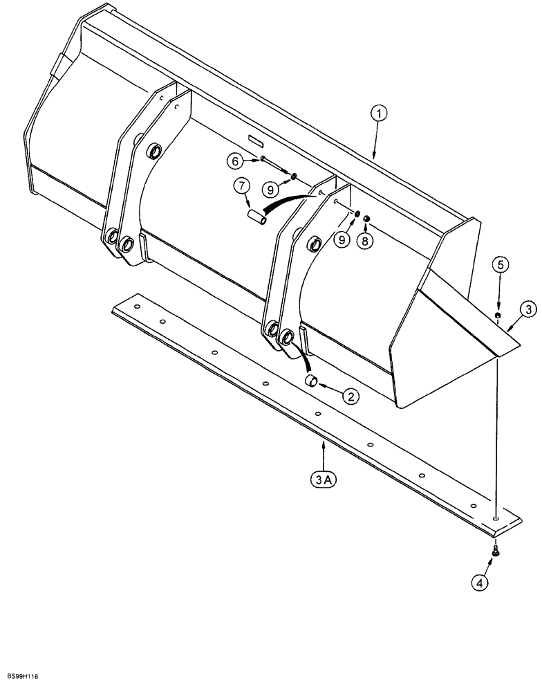 Схема запчастей Case 580SL - (9-014) - LOADER LONG LIP BUCKET - P/N 141473A1 (09) - CHASSIS/ATTACHMENTS