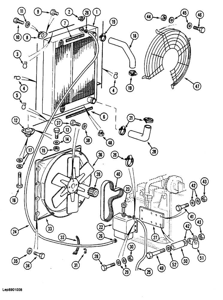 Схема запчастей Case 688 - (2-04) - RADIATOR, OIL COOLER, HOSES AND COOLANT RECOVERY, P.I.N. FROM 74128 TO 744, 11501 AND AFTER (02) - ENGINE