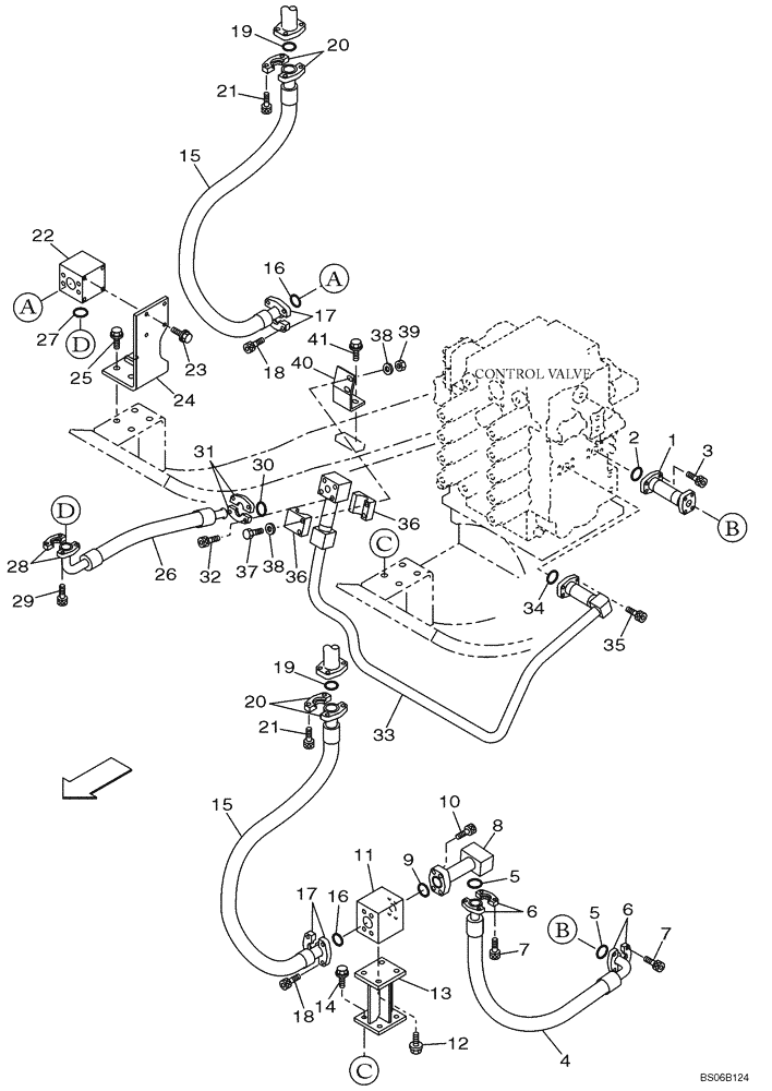 Схема запчастей Case CX700 - (08-039-00[01]) - HYDRAULICS, AUXILIARY - DOUBLE ACTING CIRCUIT (08) - HYDRAULICS