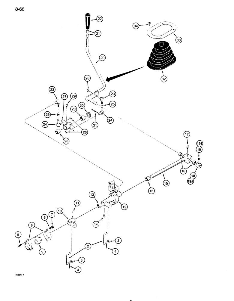 Схема запчастей Case 850D - (8-066) - EQUIPMENT CONTROL LEVERS AND LINKAGE, ONE CONTROL LEVER - TWO SPOOL VALVE (08) - HYDRAULICS