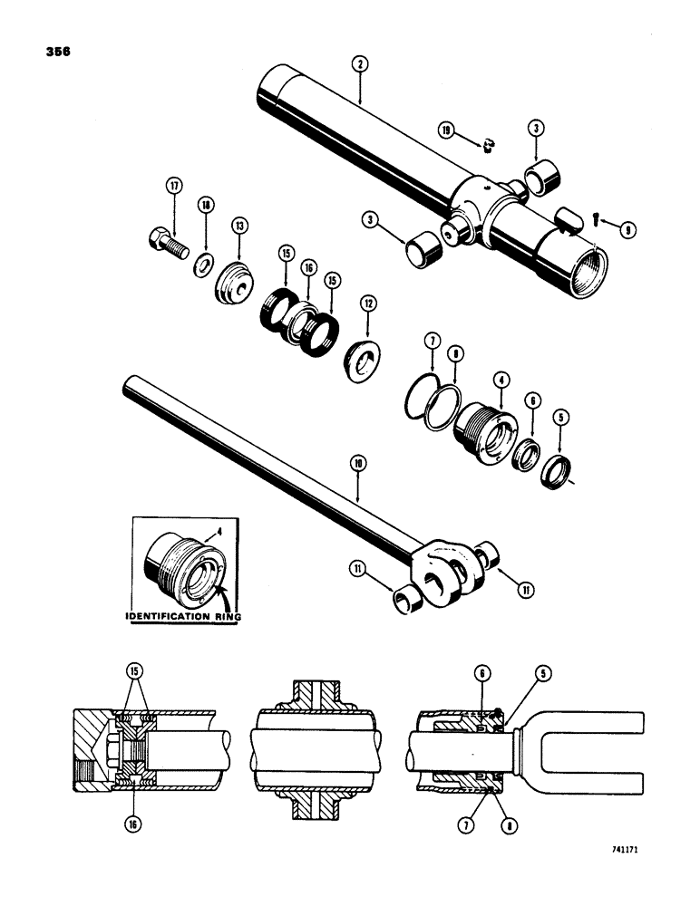 Схема запчастей Case 450 - (356) - G33561 AND G33562 LOADER DUMP CYLINDERS, GLAND HAS IDENTIFICATION RING (07) - HYDRAULIC SYSTEM