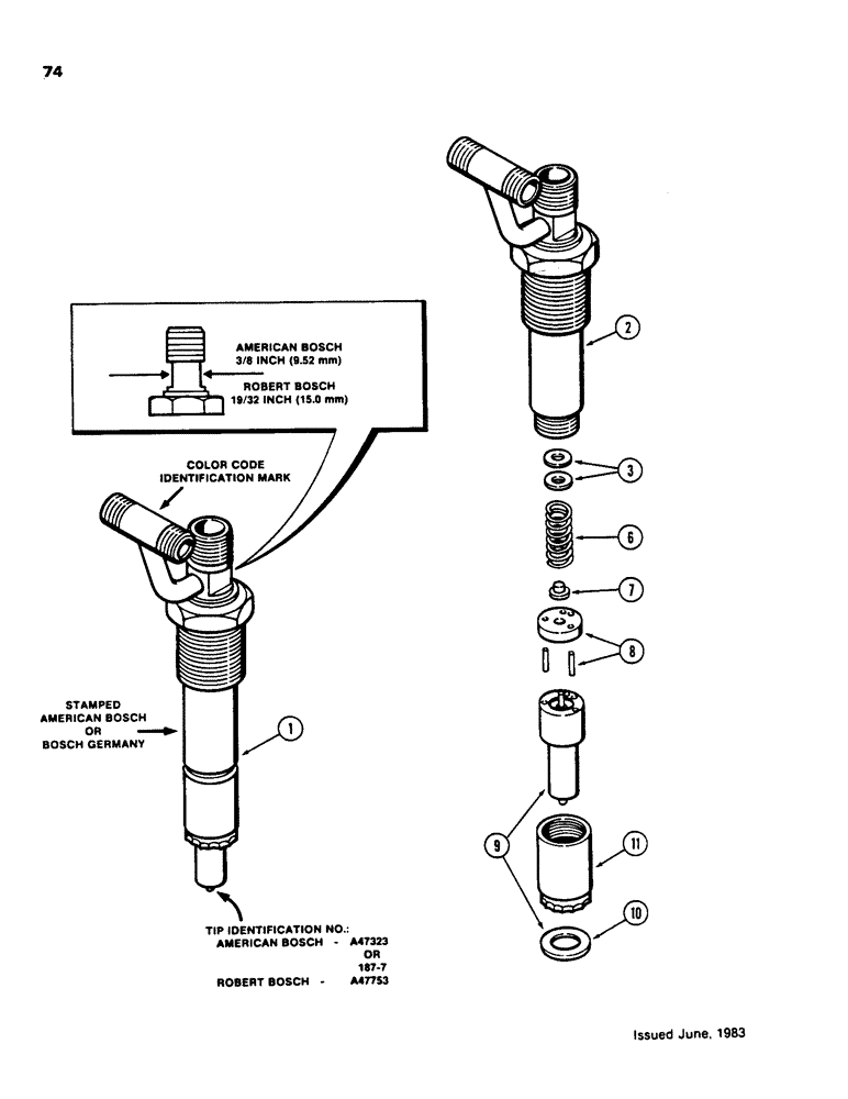 Схема запчастей Case 855C - (074) - FUEL INJECTION NOZZLE, 336BD AND 336BDT DIESEL ENGINE (02) - FUEL SYSTEM