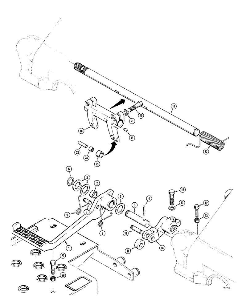 Схема запчастей Case 380CK - (076) - CLUTCH PEDAL AND SHAFT (06) - POWER TRAIN