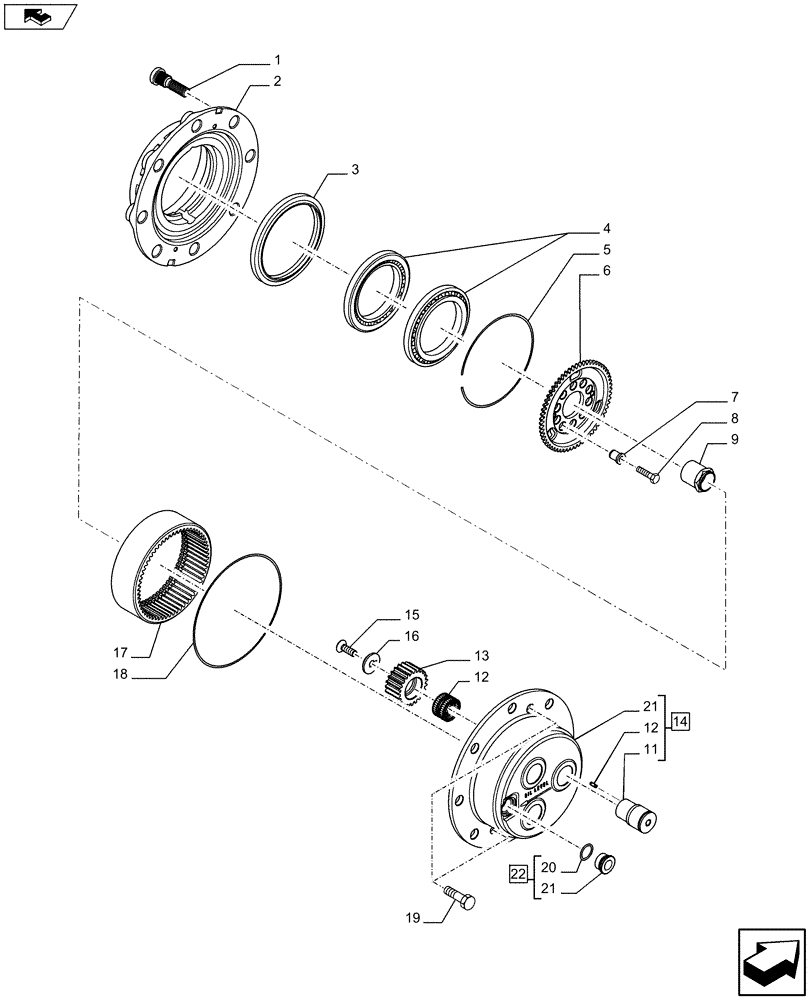 Схема запчастей Case 580SN - (25.108.02[02]) - PLANETARY HUB - 4WD (25) - FRONT AXLE SYSTEM