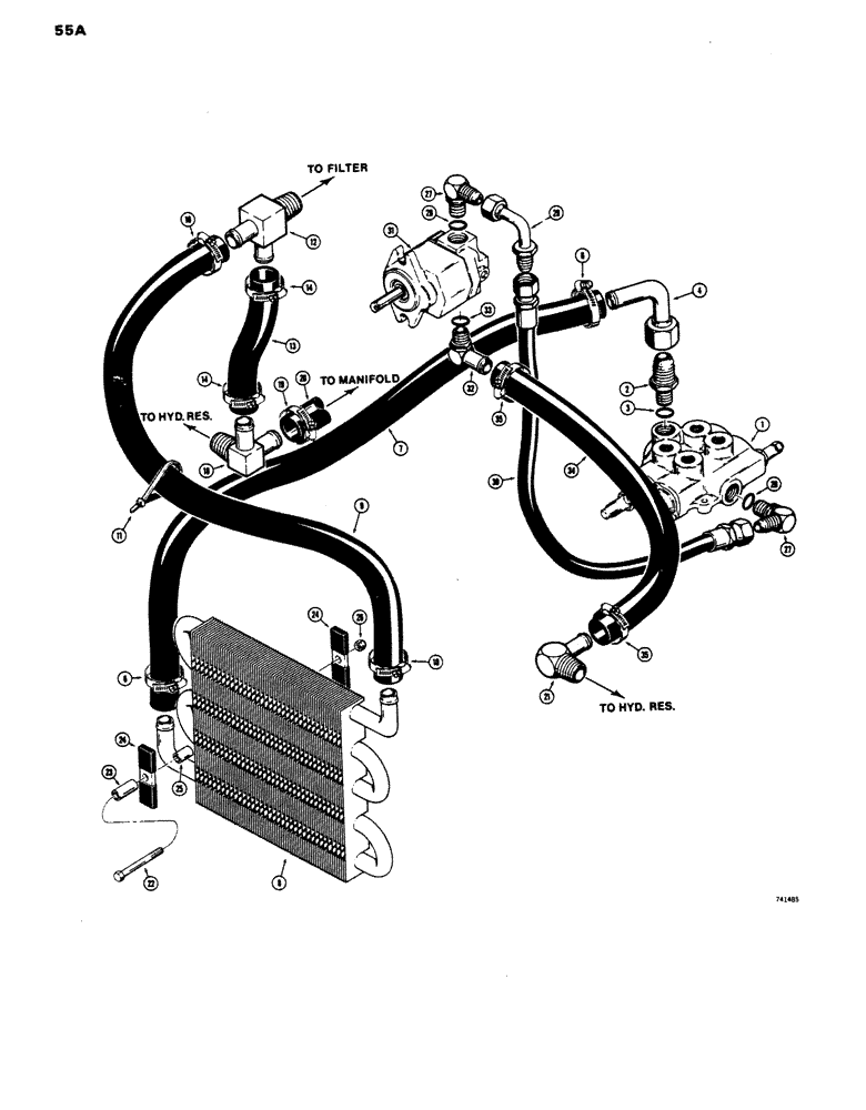 Схема запчастей Case 1816 - (55A) - COOLING CIRCUIT AND BASIC EQUIPMENT HYDRAULICS, USED TRACTOR SERIAL NO. 9826660 AND AFTER (35) - HYDRAULIC SYSTEMS