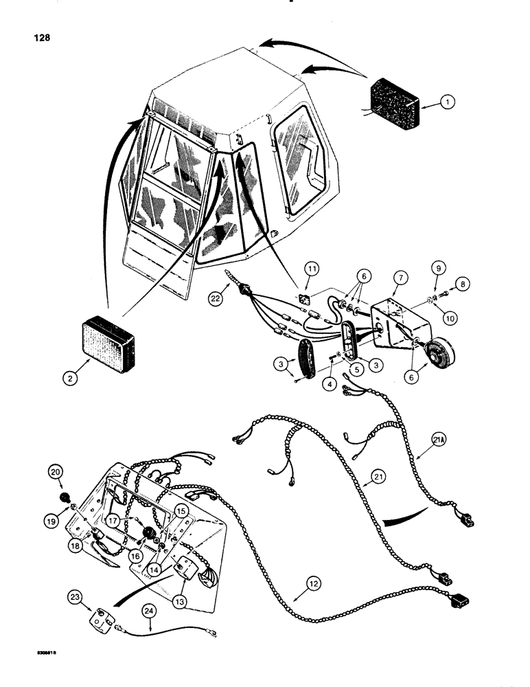 Схема запчастей Case 580SE - (128) - TRACTOR LAMP ELECTRICAL CIRCUIT, WITH CAB (04) - ELECTRICAL SYSTEMS