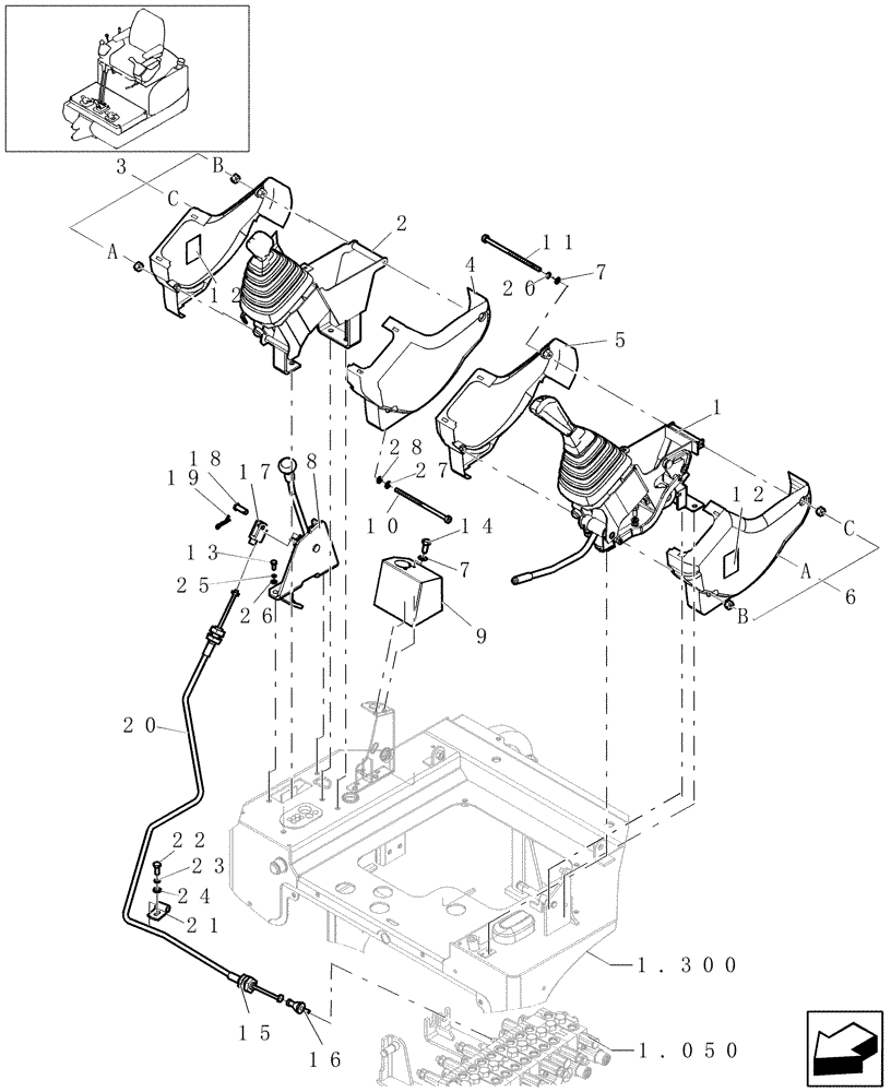 Схема запчастей Case CX16B - (1.070[02A]) - CONTROLS OPERATOR (90) - PLATFORM, CAB, BODYWORK AND DECALS