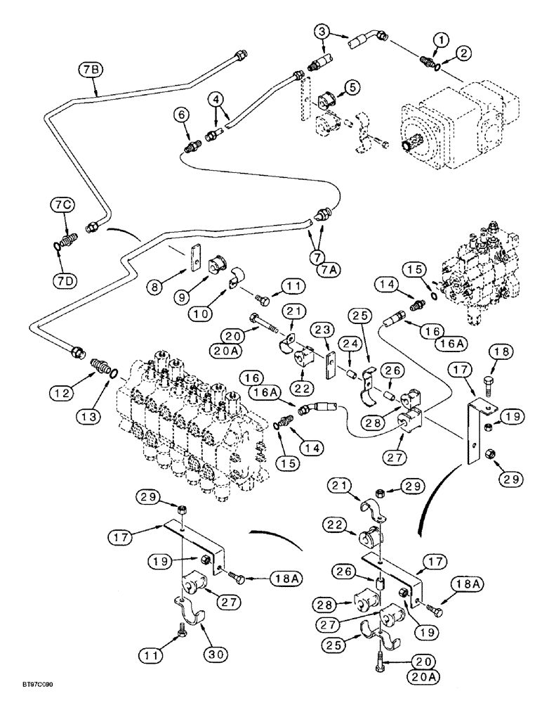 Схема запчастей Case 590SL - (8-006) - EQUIPMENT HYDRAULIC SYSTEM, EQUIPMENT PUMP AND LOADER CONTROL VALVE TO BACKHOE CONTROL VALVE (08) - HYDRAULICS