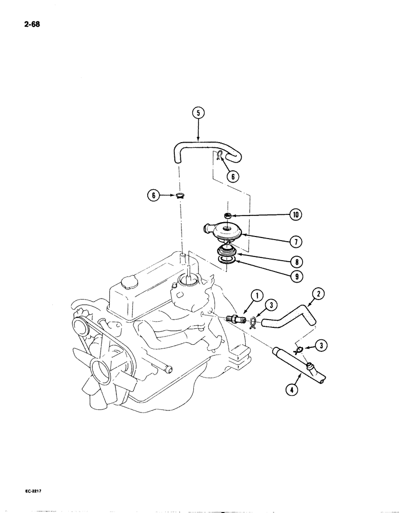 Схема запчастей Case 1825 - (2-68) - CRANKCASE VENTILATION, GASOLINE MODELS (02) - ENGINE