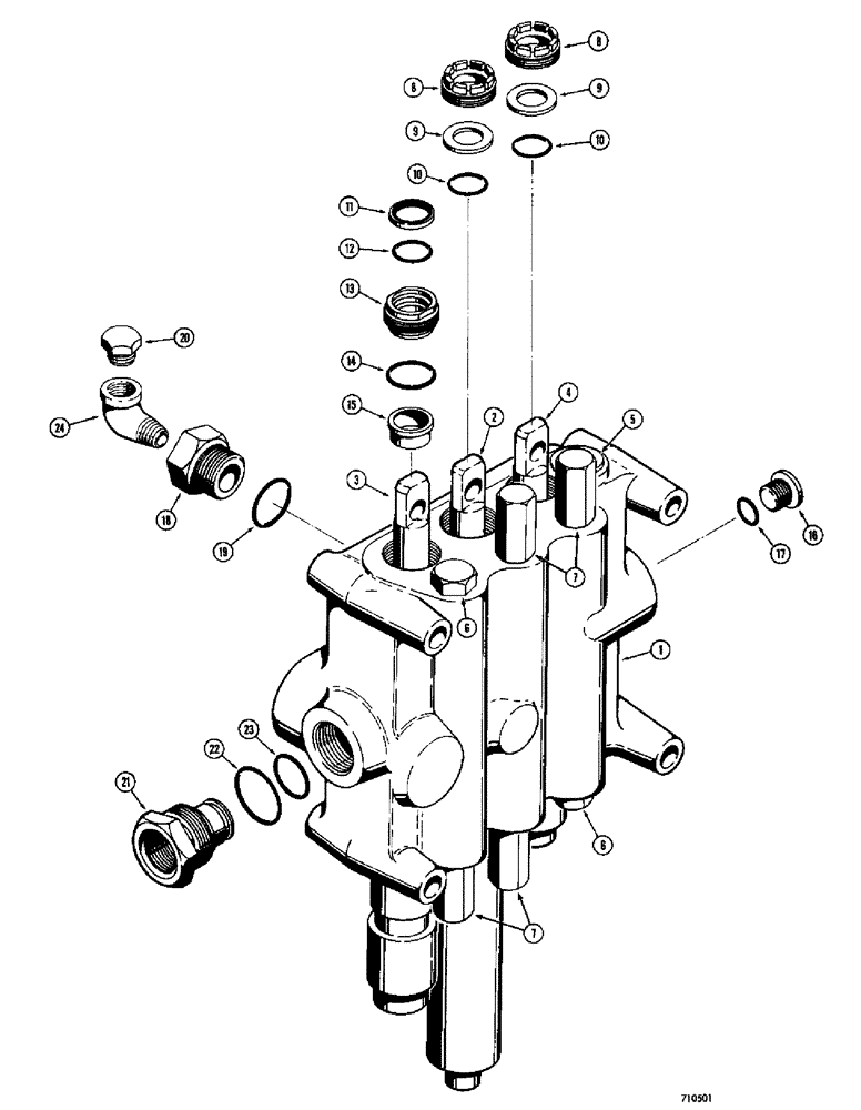 Схема запчастей Case 780 - (340) - D54399 LOADER CONTROL VALVE - 3 SPOOL, WITH SOLENOID OPERATED DETENT ON TILT SPOOL (08) - HYDRAULICS