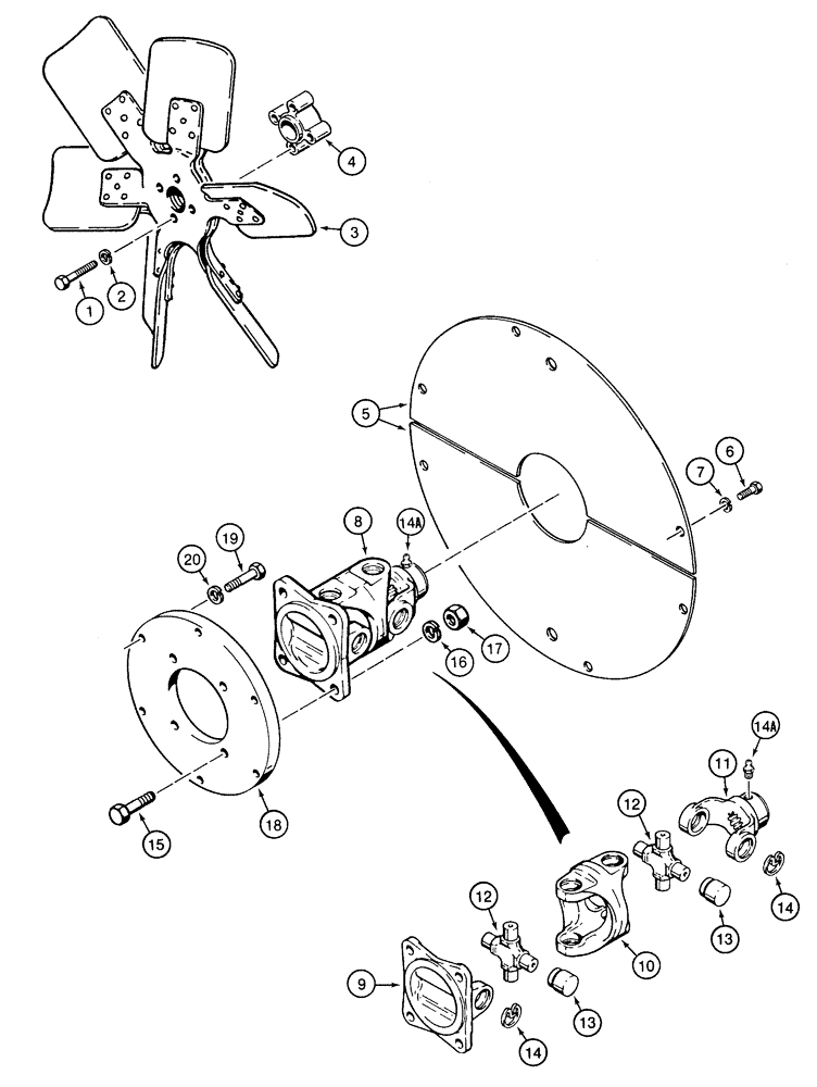 Схема запчастей Case 1835C - (2-16) - FAN, FLYWHEEL COVER, AND DRIVE SHAFT (02) - ENGINE