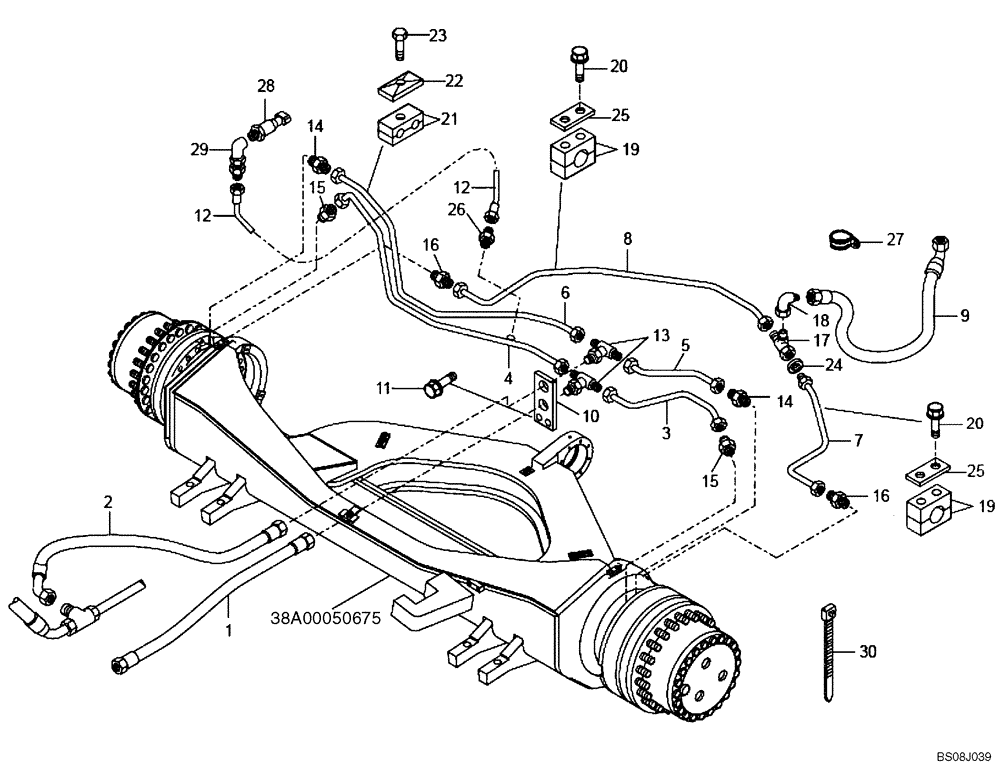 Схема запчастей Case 340B - (47A00041794[001]) - BRAKE LINES - FRONT AXLE (P.I.N. HHD0340BN7PG58135 AND AFTER) (SEP 2008) (84159206) (09) - Implement / Hydraulics / Frame / Brakes