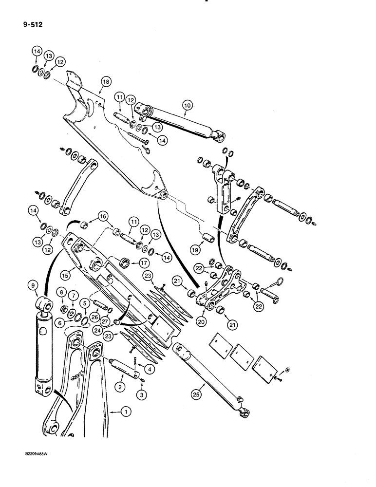 Схема запчастей Case 580K - (09-512) - EXTENDABLE DIPPER, ONE-PIECE OUTER MEMBER (09) - CHASSIS/ATTACHMENTS