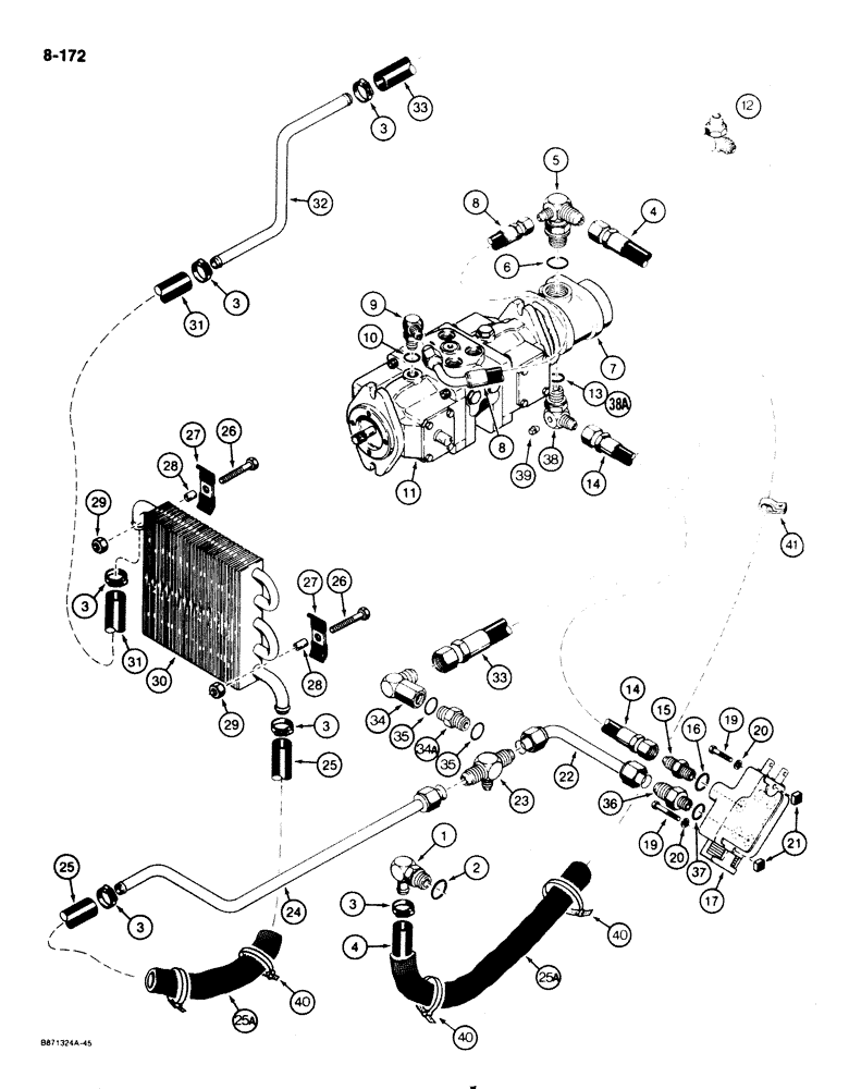 Схема запчастей Case 1825 - (8-172) - HYDROSTATIC DRIVE HYDRAULIC CIRCUIT, SUPPLY AND RETURN LINES (08) - HYDRAULICS