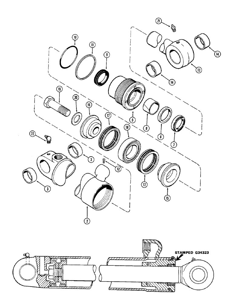 Схема запчастей Case 680CK - (268) - G34323 BACKHOE DIPPER CYLINDER, 4-1/2" DIA. CYLINDER WITH 40 1/8" STROKE, GLAND WITH CENTER BEARING (35) - HYDRAULIC SYSTEMS