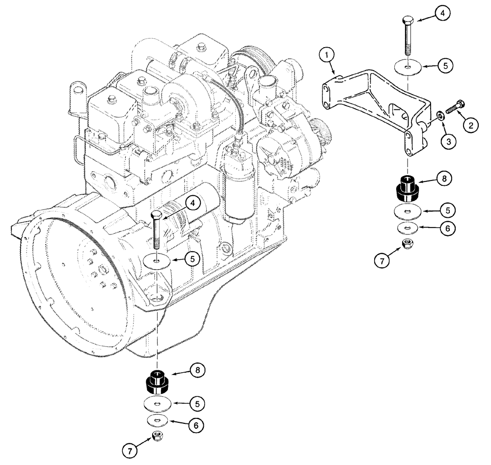 Схема запчастей Case 960 - (02-06) - ENGINE MOUNTING (02) - ENGINE