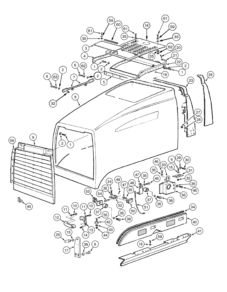 Схема запчастей Case 845B - (09-30[01]) - ENGINE HOOD AND GRILLE (09) - CHASSIS/ATTACHMENTS