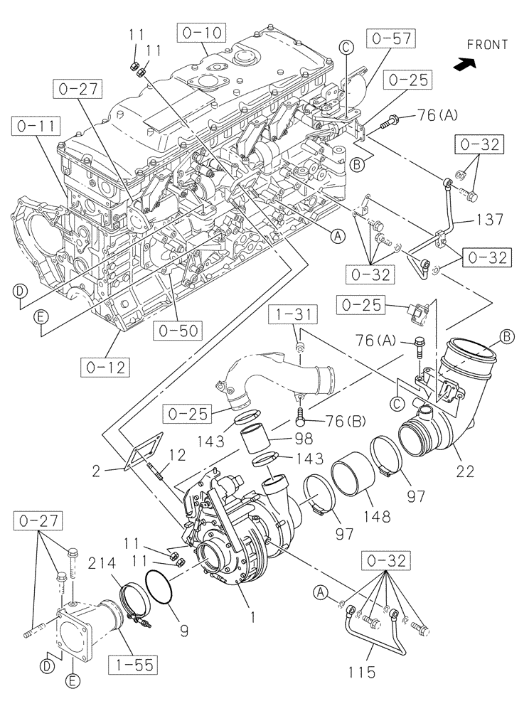 Схема запчастей Case CX470C - (02-036-01[01]) - TURBOCHARGER (01) - ENGINE