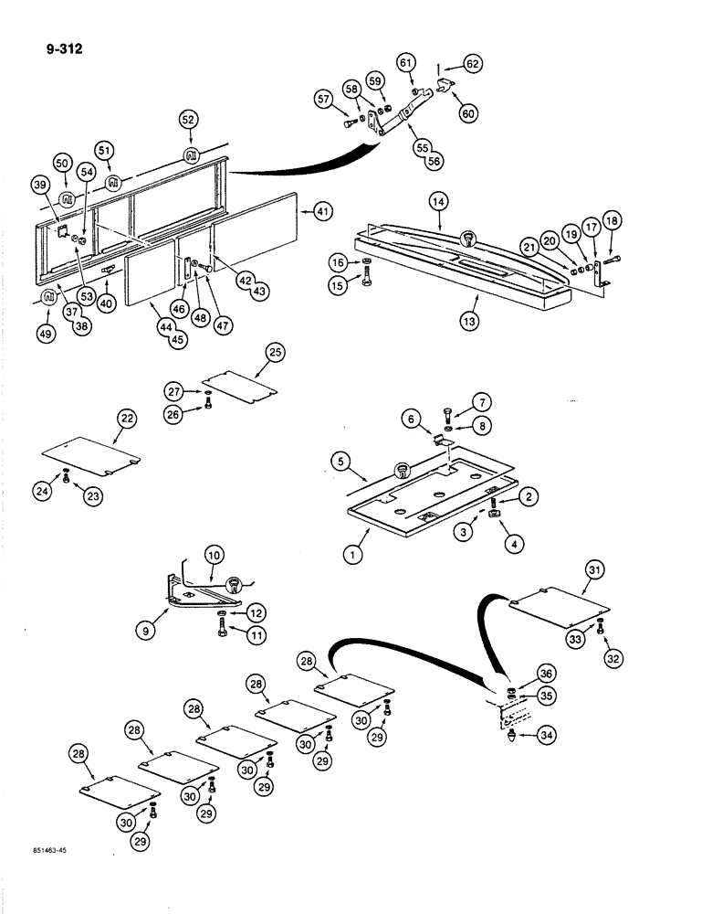 Схема запчастей Case 170B - (9-312) - TURNTABLE LOWER ACCESS COVERS, P.I.N. 74341 THROUGH 74392 (09) - CHASSIS