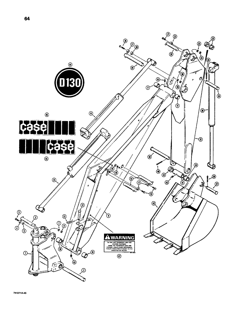 Схема запчастей Case D130 - (9-64) - BOOM, DIPPER ARM AND BUCKET 