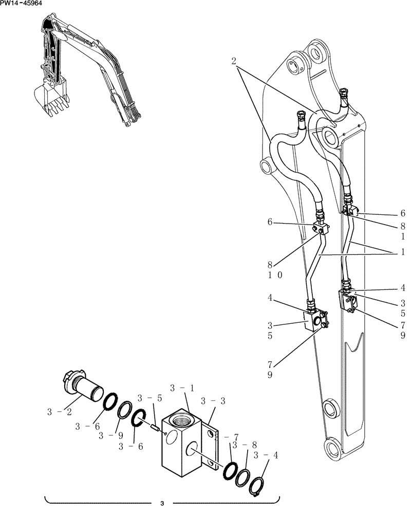 Схема запчастей Case CX31B - (612-60[1Z82]) - HYDRAULIC LINES, ARM 1.47M (NIBLLER & BREAKER) (58) - ATTACHMENTS/HEADERS