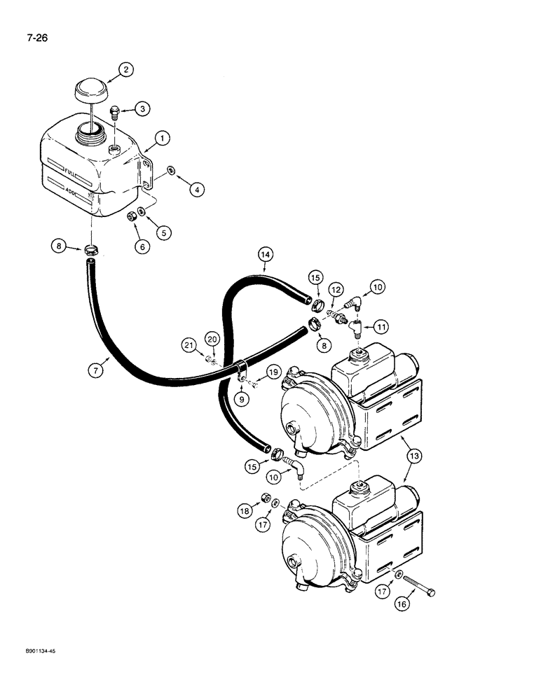 Схема запчастей Case 621 - (7-26) - BRAKE FLUID RESERVOIR TO BRAKE ACTUATORS (07) - BRAKES