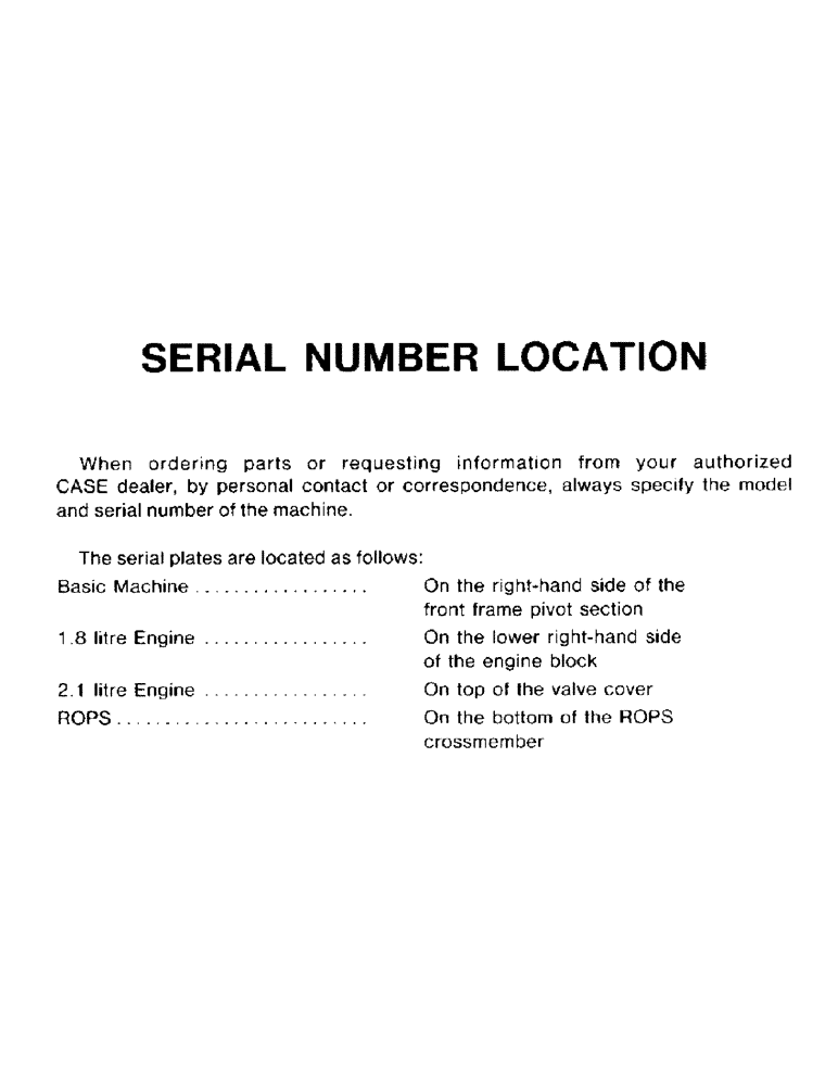 Схема запчастей Case FH4 - (2) - SERIAL NUMBER LOCATION (05) - SERVICE & MAINTENANCE