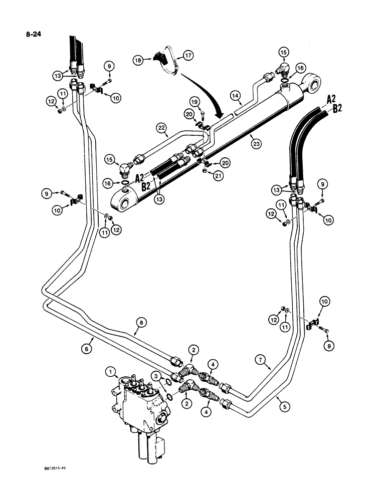 Схема запчастей Case W11B - (8-024) - LOADER BUCKET HYDRAULIC CIRCUIT (08) - HYDRAULICS