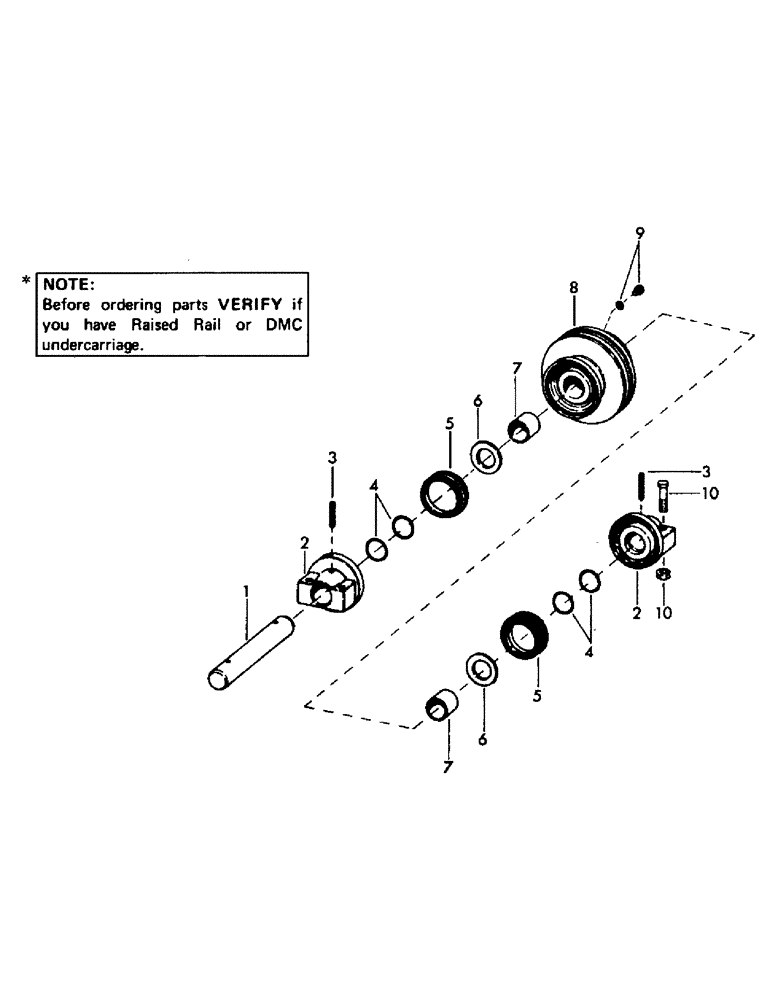 Схема запчастей Case 50 - (B02) - * DMC TRACK ROLLER, (USED ON UNITS WITH SERIAL NUMBER 1 THRU (48) - TRACKS & TRACK SUSPENSION