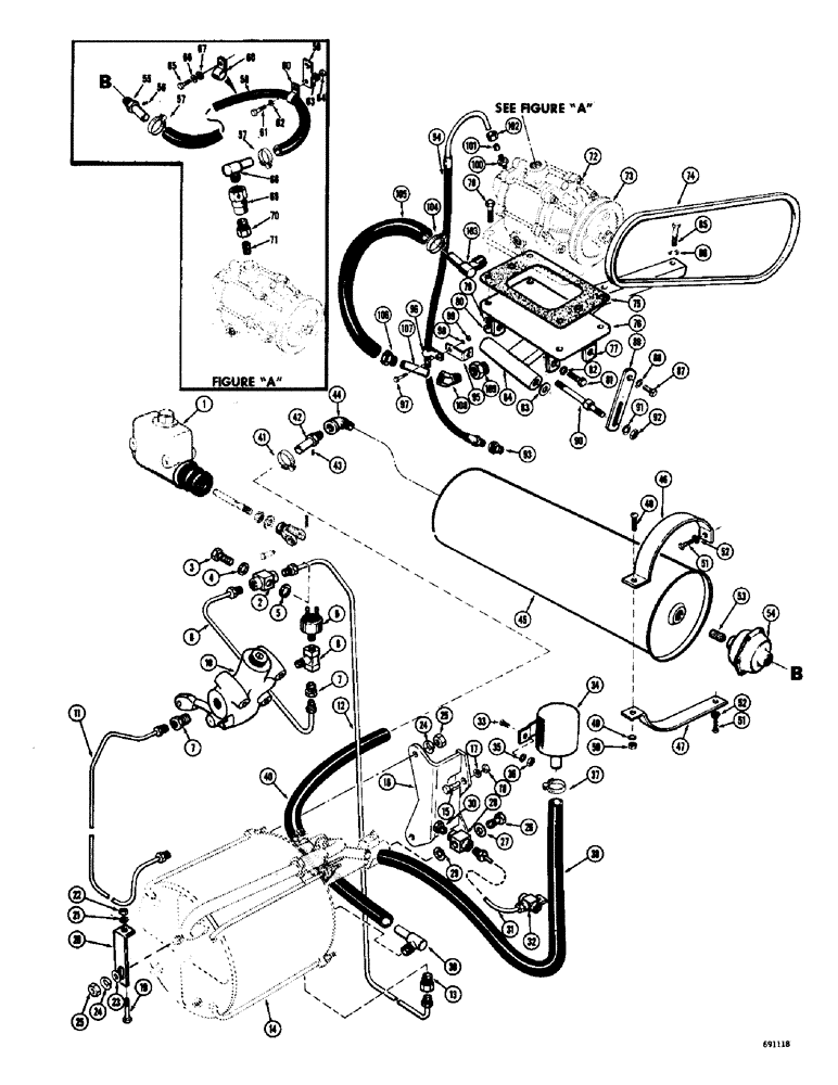 Схема запчастей Case W9C - (116) - HYDROVAC BRAKE SYSTEM, DIESEL ENGINE HYDROVAC PUMP, CYLINDER, RESERVE TANK AND FILTERS (07) - BRAKES