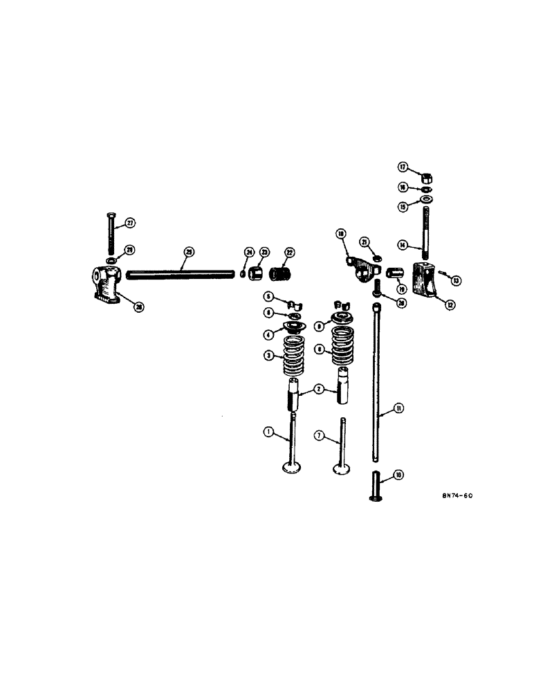 Схема запчастей Case 310D - (016) - VALVES, PUSH RODS, AND GUIDES (01) - ENGINE