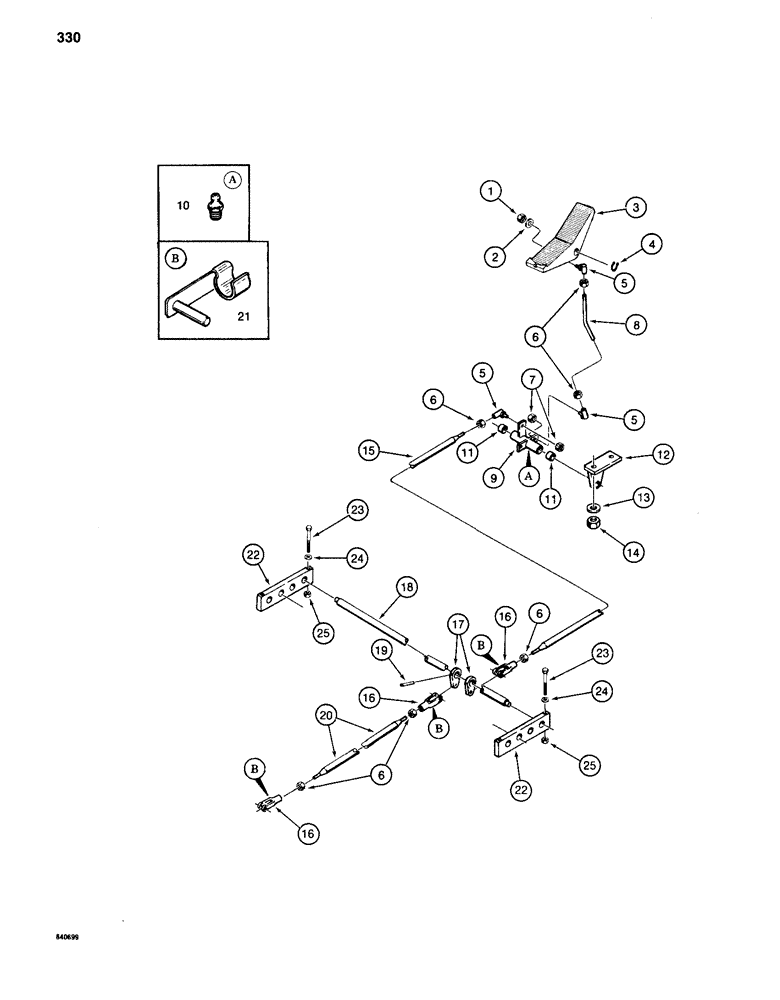 Схема запчастей Case 880C - (330) - CONTROLS - PIN 6205236 AND AFTER, RIGHT TRACK PEDAL AND LINKAGE (07) - HYDRAULIC SYSTEM