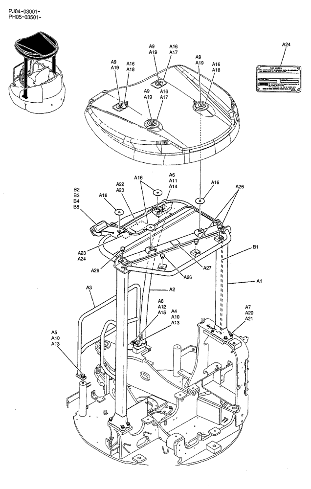 Схема запчастей Case CX50B - (02-073) - CANOPY ASSEMBLY (05) - SUPERSTRUCTURE