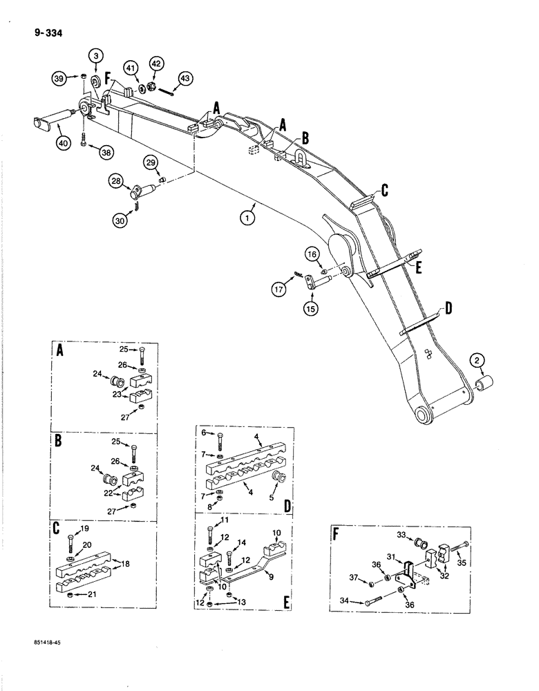 Схема запчастей Case 170B - (9-334) - BOOM AND RELATED PARTS, P.I.N. 74341 THROUGH 74456 (09) - CHASSIS