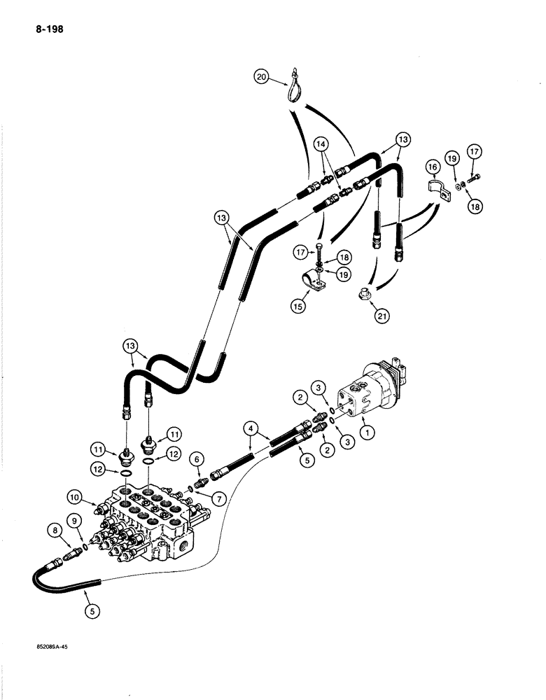 Схема запчастей Case 1080B - (8-198) - AUXILIARY HYDRAULIC LINES (08) - HYDRAULICS