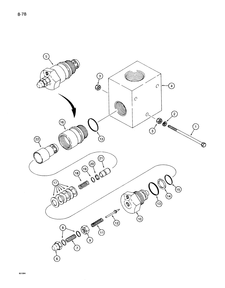 Схема запчастей Case 1086B - (8-078) - MAIN RELIEF VALVE (08) - HYDRAULICS